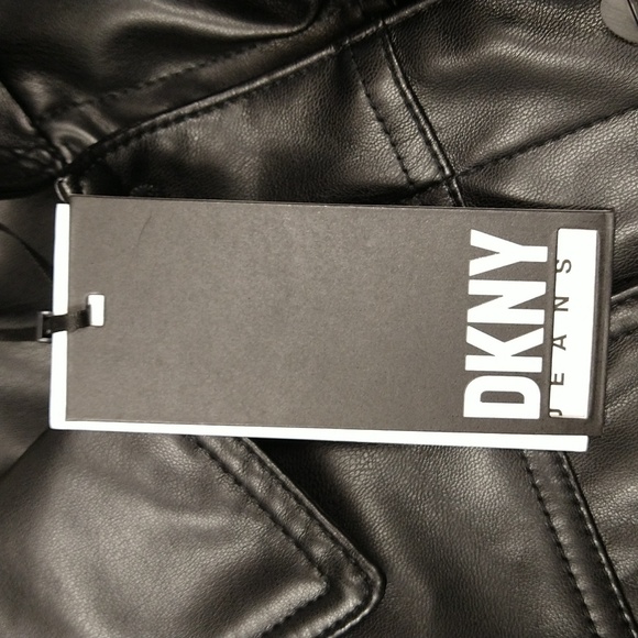 DKNY, black faux leather jacket, size 2X, cropped, button up, NWT, womens - Picture 9 of 10